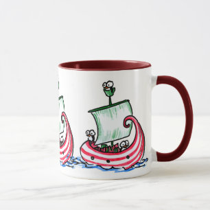 Penguins Sailing in a Christmas Boat Mug
