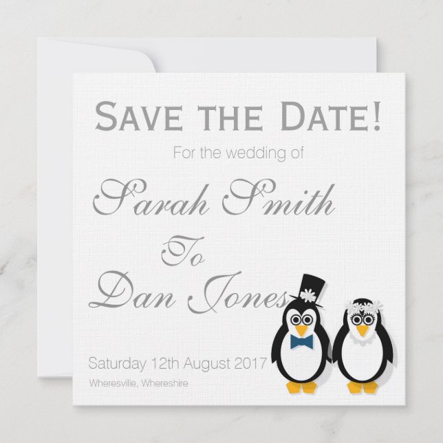 Penguins Save the Date Wedding (Customisable) (Front)