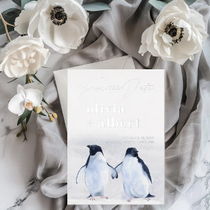 Penguins Silver Winter Elegant Save The Date