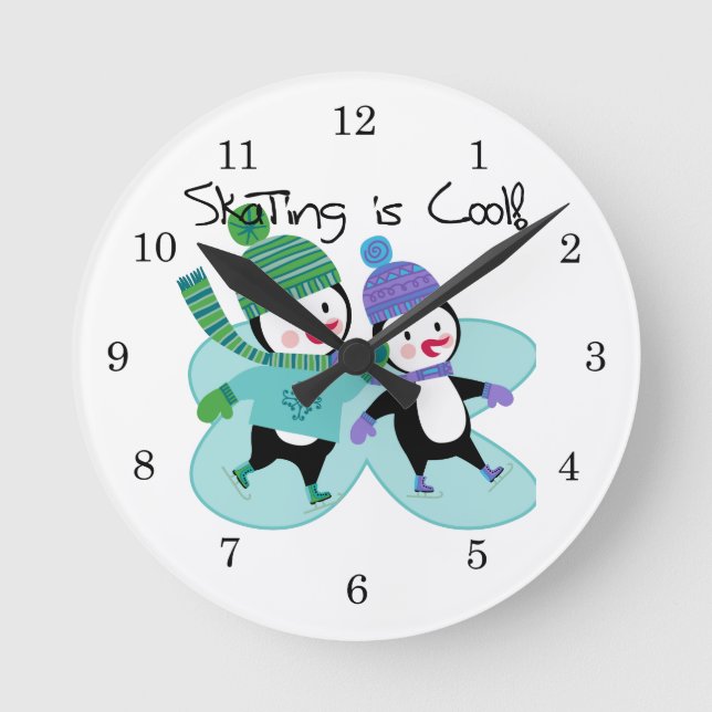 Penguins Skating is Cool Round Clock (Front)