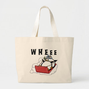 Penguins Sledding Tshirts and Gifts Large Tote Bag