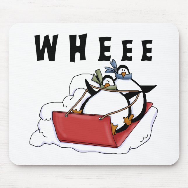 Penguins Sledding Tshirts and Gifts Mouse Mat (Front)