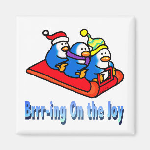 Penguins Sledding Winter Holiday Scene Magnet