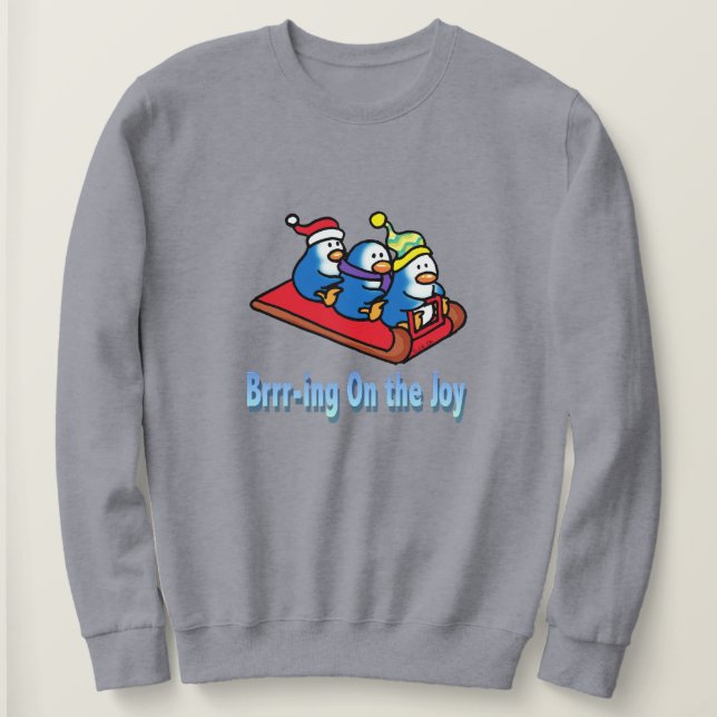 Penguins Sledding Winter Holiday Scene Sweatshirt (Design Front)