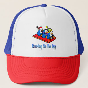 Penguins Sledding Winter Holiday Scene Trucker Hat