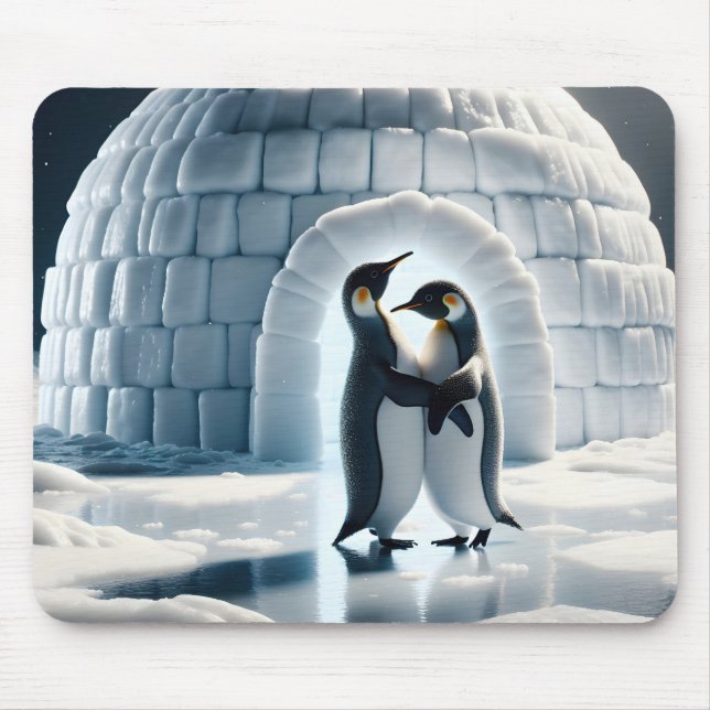 Penguins Slow Dancing By Igloo Mouse Mat (Front)