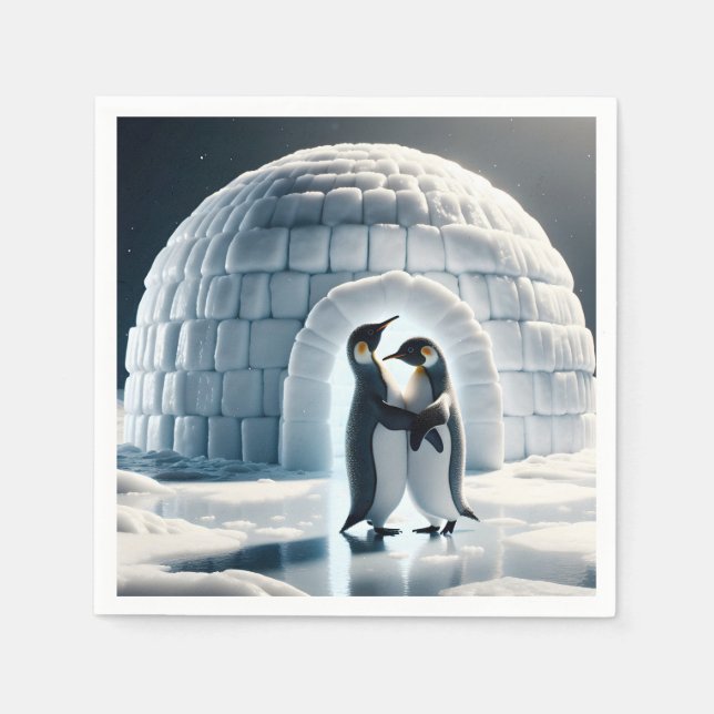 Penguins Slow Dancing By Igloo Napkin (Front)