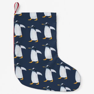 Penguins: Small Dark Watercolor Christmas Stocking