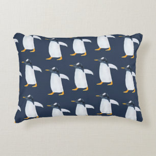 Penguins: Small Dark Watercolor Decorative Cushion