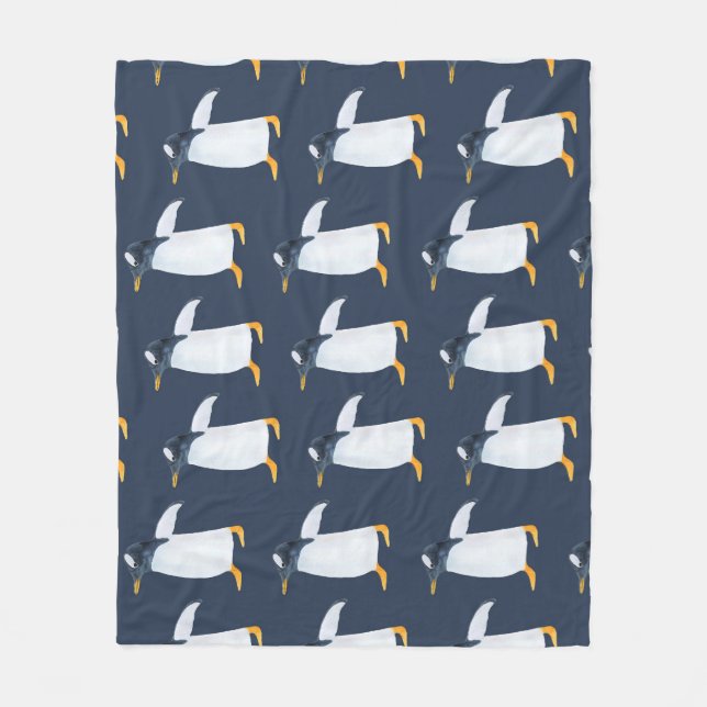 Penguins: Small Dark Watercolor Fleece Blanket (Front)
