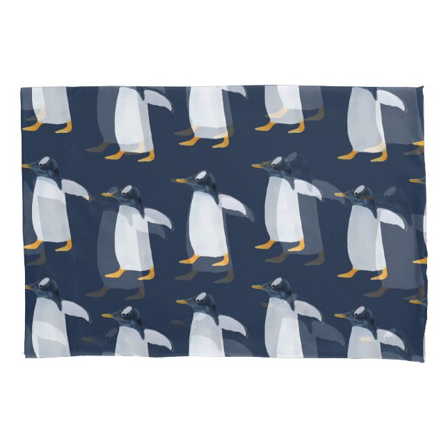 Penguins: Small Dark Watercolor Pillowcase (Front)