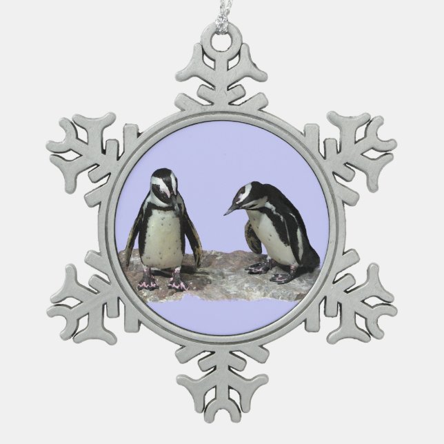 Penguins Snowflake Pewter Christmas Ornament (Front)