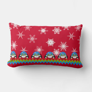 Penguins, Snowflakes and Snowglobes   Christmas Lumbar Cushion