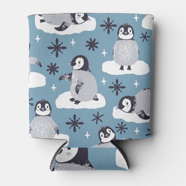 Penguins Snowflakes Winter Seamless Pattern Can Cooler (Front)