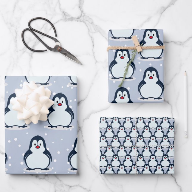 Penguins Snowy Design Wrapping Paper Set (Front)