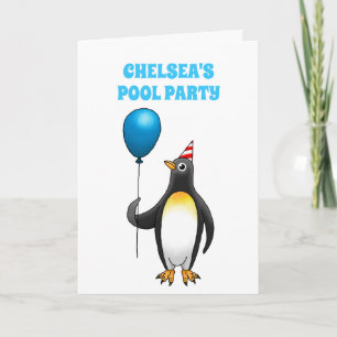 Penguins Summer Pool Party Birthday Invitation