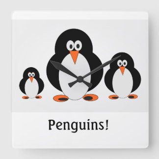 Penguins Wall Clock w/custom text option