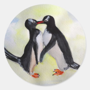 Penguins Watercolor Classic Round Sticker, Glossy Sticker