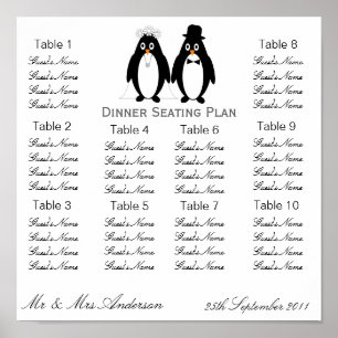 Penguins Wedding Dinner Seating Plan Poster