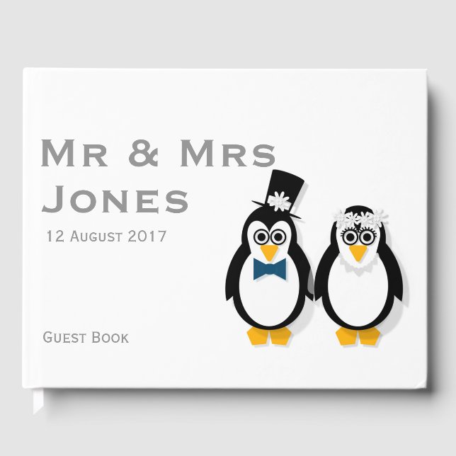 Penguins Wedding Guest Book (Customisable) (Front)