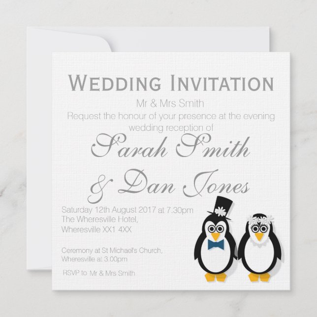Penguins Wedding Invitation (Customisable) (Front)