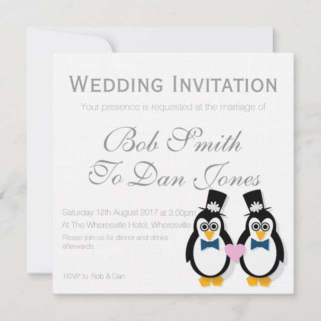 Penguins Wedding Invitation (Mr&Mr)(Customisable) (Front)