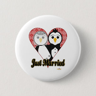 Penguins Wedding Lace Heart Just Married 6 Cm Round Badge