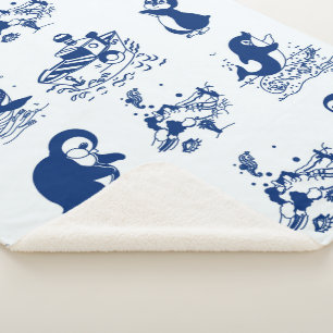 Penguins, Whales and Dolphin Sherpa Blanket