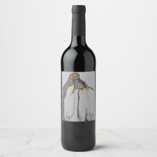 Penguins, Wine bottle labels, couple, Artwork, Art Wine Label