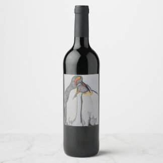 Penguins, Wine bottle labels, couple, Artwork, Art Wine Label
