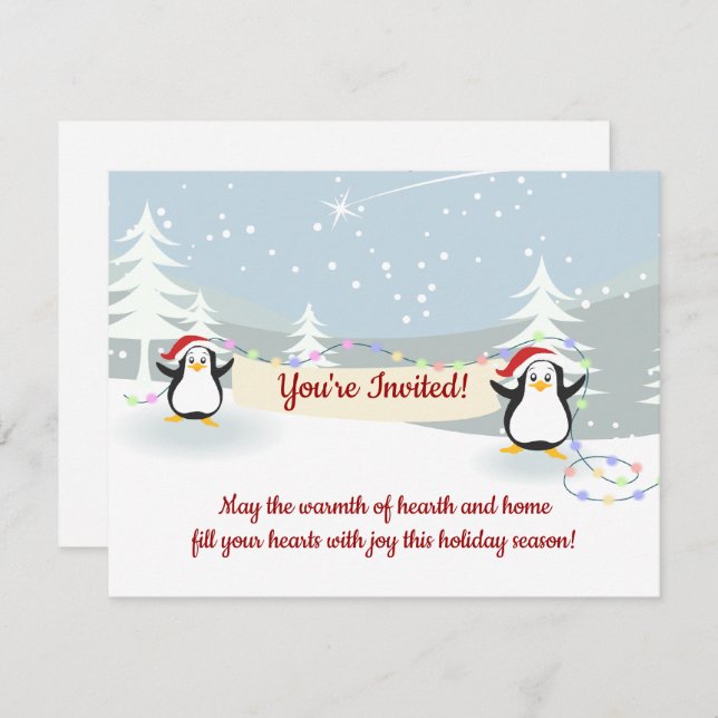 Penguins Winter Scene Holiday Christmas Party  Invitation (Front/Back)