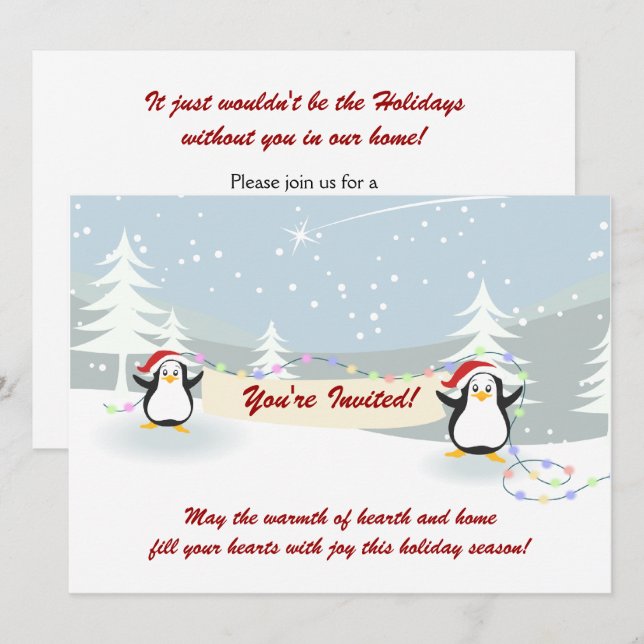 Penguins Winter Scene Holiday Party Invitations (Front/Back)