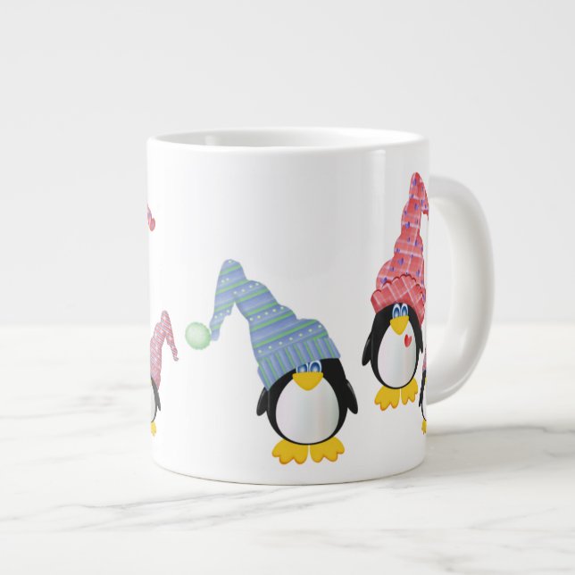 Penguins With Hats Large Coffee Mug (Front Right)