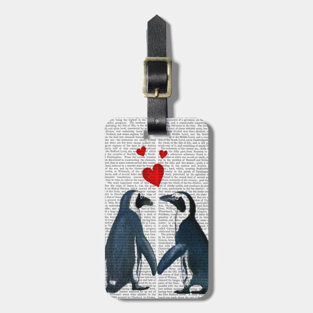 Penguins With Love Hearts Luggage Tag (Front Vertical)