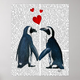 Penguins With Love Hearts Poster