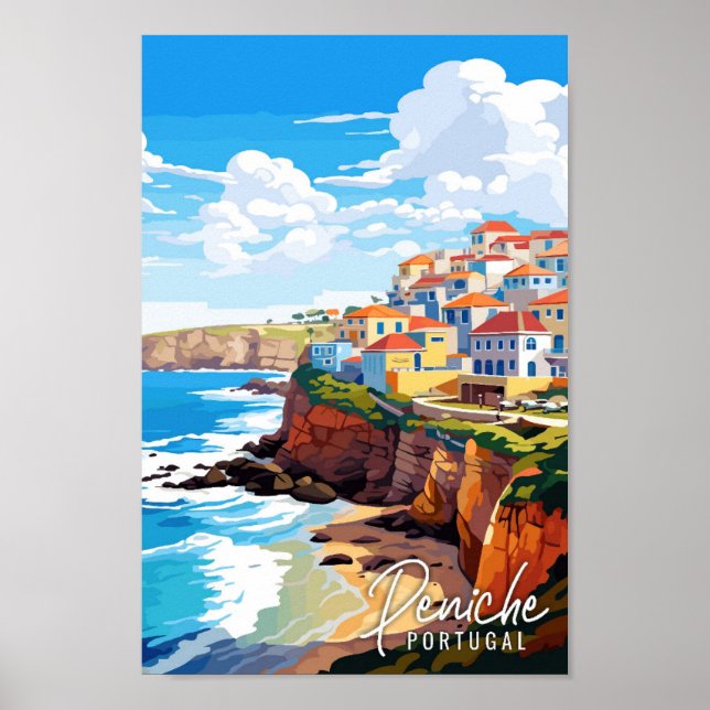 Peniche Portugal vintage travel illustration Poster (Front)
