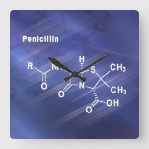 Penicillin, antibiotic drug, Structural chemical Square Wall Clock