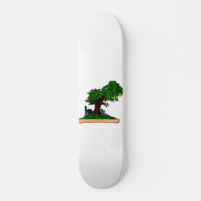 Penjing bonsai upright tree with rock in tray skateboard (Front)