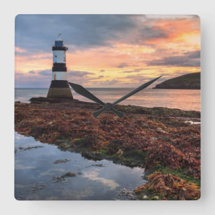 Penmon Lighthouse Sunrise Puffin Island Square Wall Clock