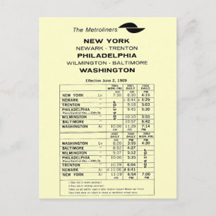 Penn Central Railroad Metroliner Timetable Postcard