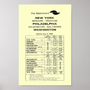 Penn Central Railroad Metroliner Timetable Poster