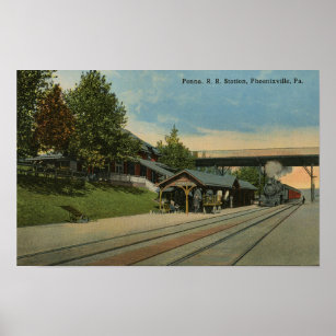 Penn Railroad Station Phoenixville PA Train Poster