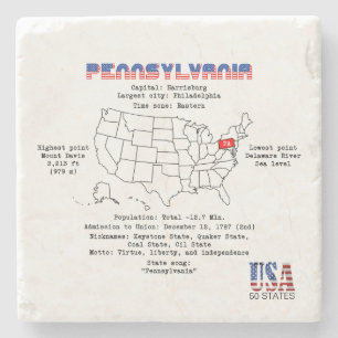 Pennsylvania American state on a map and details Stone Coaster