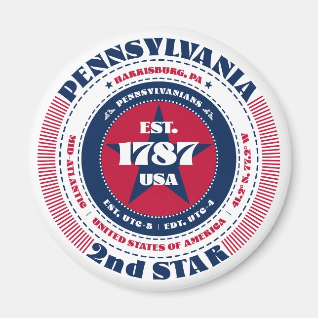 Pennsylvania Circle Typography Souvenir Magnet (Front)