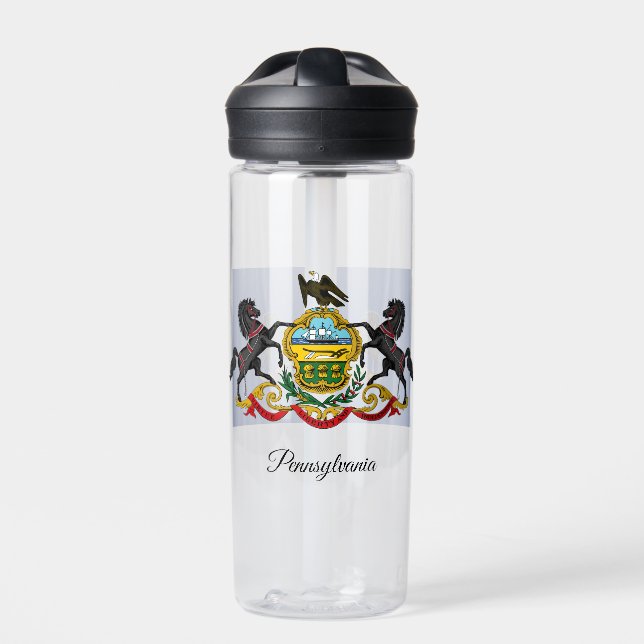 Pennsylvania Coat of Arms, Flag, Pennsylvania Water Bottle (Front)