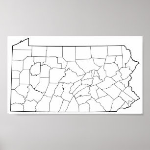 Pennsylvania Counties Blank Outline Map Poster