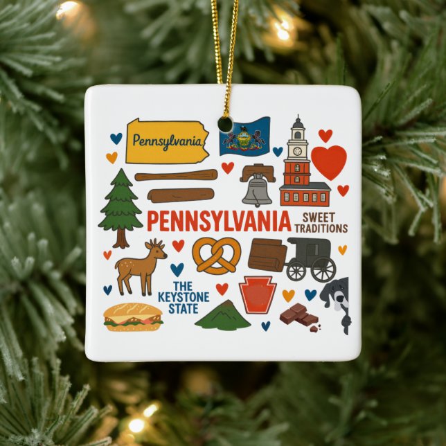 Pennsylvania Custom Family Trip Christmas Ceramic Ornament (Tree)