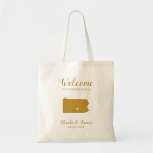 Pennsylvania Destination Wedding Welcome Bag, Gold Tote Bag