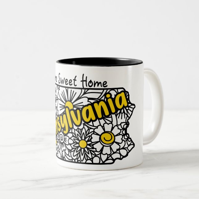 Pennsylvania Doodle Flowers Two-Tone Coffee Mug (Front Right)