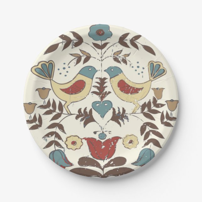 Pennsylvania Dutch Amish Hex Sign Bird Americana Paper Plate (Front)